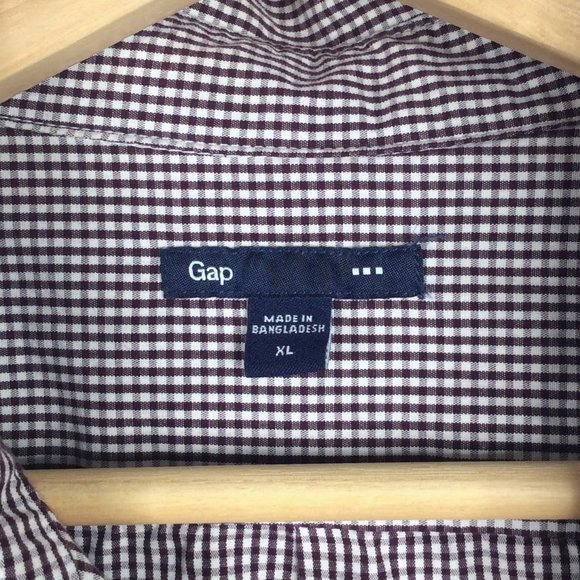 Gap Shirt Mens Size XL Burgundy Red Gingham Check Plaid Long Sleeve Button Down - Picture 4 of 5
